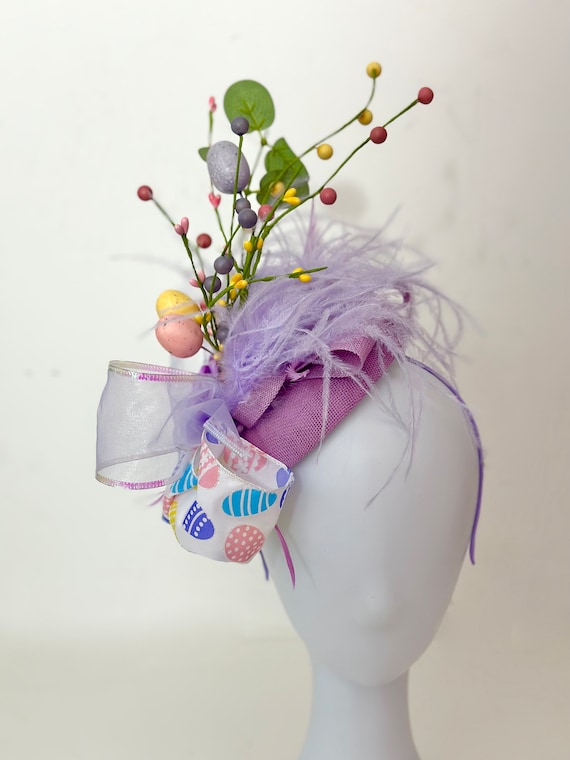 Easter Parade Headband Fascinator Hat, Easter Parade Hat, Lavender Easter Hat, Pink Easter Hat, Easter Egg Headband, Easter Flower Headband