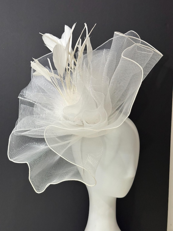 Diner en Blanc White Fascinator Hat,Big Sheer Derby Hat, Green Beige Kentucky Derby Hat, Navy, Pink, Burgundy Church Wedding Fascinator Hat