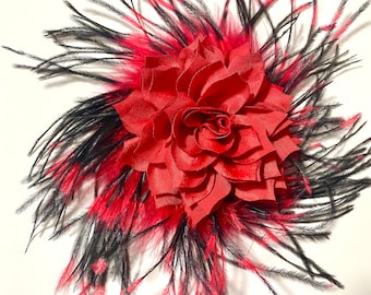 Kentucky Derby Fascinator Hat Burlesque Feather Hairpiece Red Black Flower Hair Clip Red Black Fascinator Black Red Feather Hairpiece Trouwen Accessoires Haaraccessoires Fascinators & Minihoedjes 