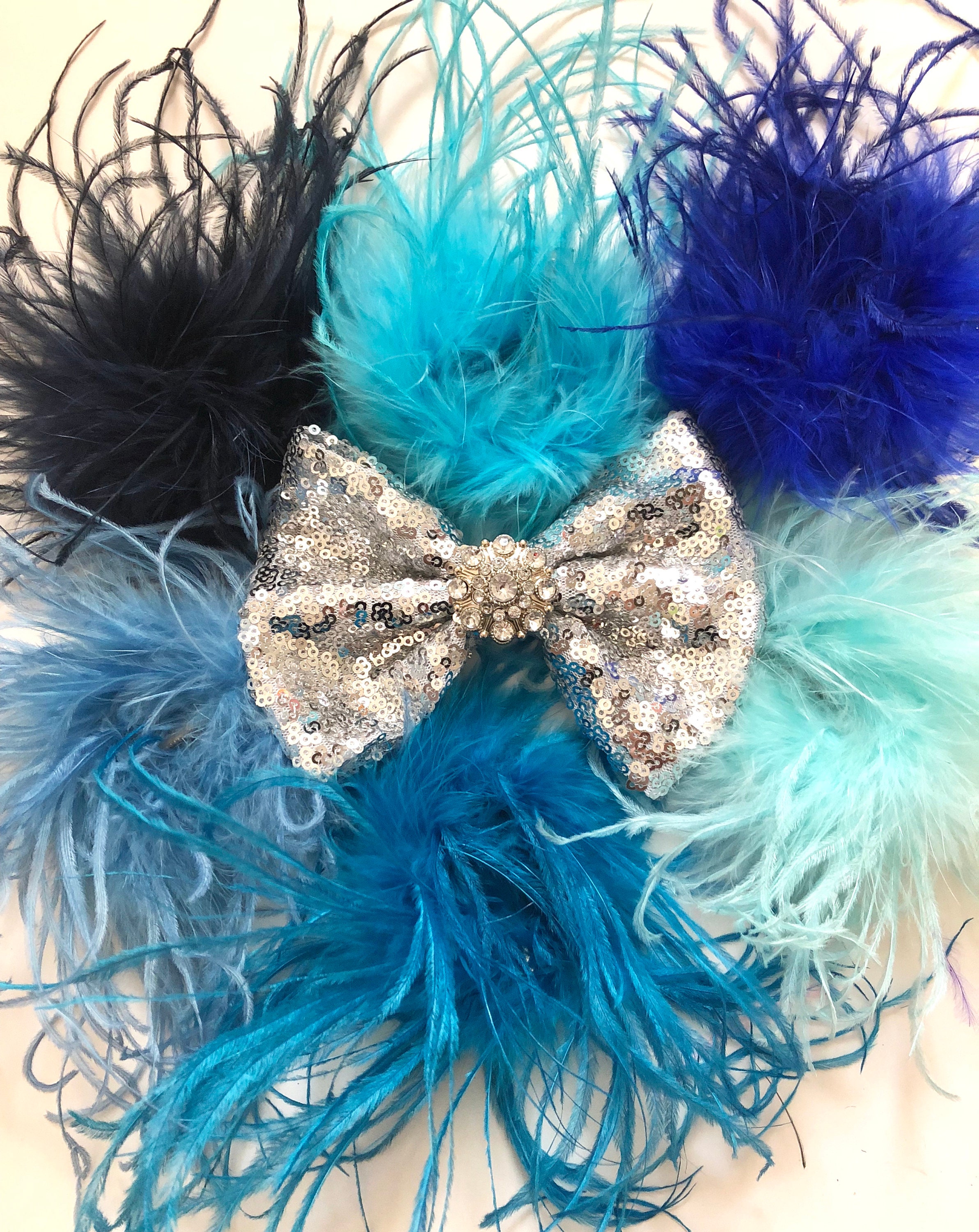 Dance Costume Hair Pieces Feather Hair Bows Silver And Blue