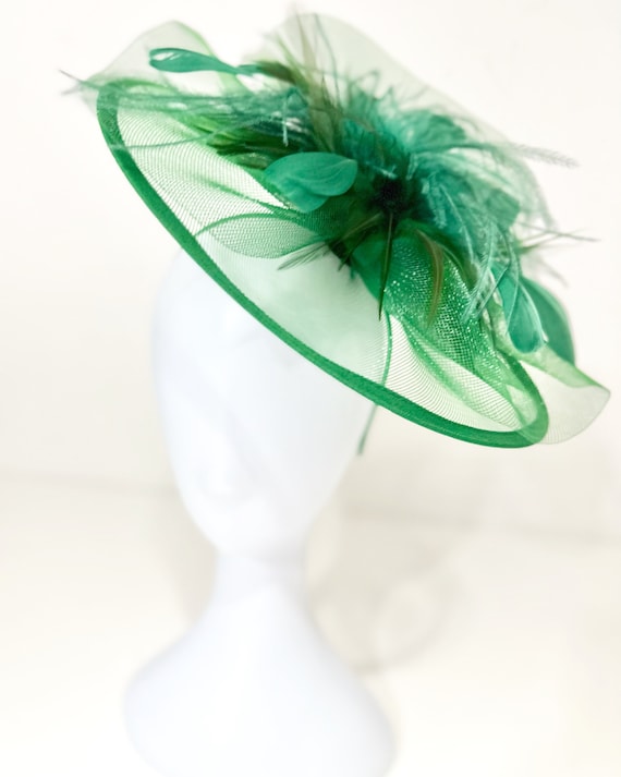 Green Derby Fascinator Hat,Derby Hat, Hot Pink, Navy Fascinator Hat, Christmas Fascinator Hat, Church Wedding Feather Hat, Sheer Crinoline