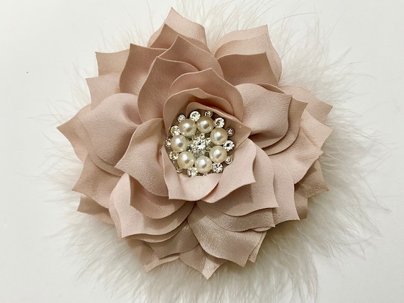 Wedding Flower Clips, Champagne Beige Clip, Blush Flower Clip, Wedding Bridal Hair Clips, Custom Feather Flower Clips, All Colors