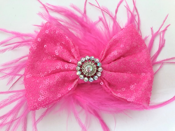 Dance Hair Bow, Bright Pink Neon Pink Hair Bow, Bubble Gum Pink Bow, Hot Pink Bow, Bright Pink Feather Clip, Neon Hair Bows