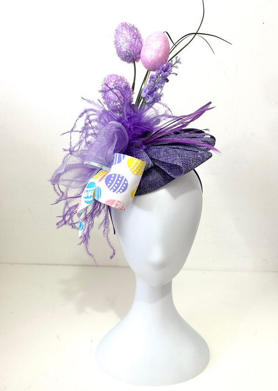 Easter Headband Hat, Easter Egg Hair Bow Headband Fascinator, Purple Lavender Pink Easter Parade Hat, Church Hat Easter Fascinator