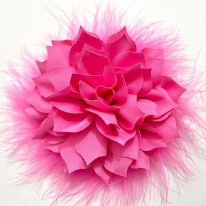 Bright Pink Flower Brooch Pin, Pink Feather Crystal Brooch, Feather Hair Clip, Wedding Bridal Brooch Hair Clip, Ostrich feather Boutonniere
