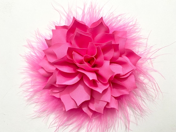 Bright Pink Flower Brooch Pin, Pink Feather Crystal Brooch, Feather Hair Clip, Wedding Bridal Brooch Hair Clip, Ostrich feather Boutonniere