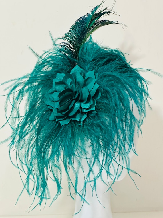 Peacock Feather Fascinator Headband, Christmas Fascinator Headband Hat, Ostrich Feather Peacock Spheres Green Headband Fascinator Hat