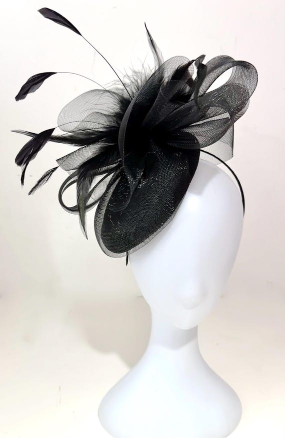 Black Feather Fascinator Hat, Kentucky Derby Hat Fascinate, Derby Hat, Wedding Fascinate Hat, Black Derby Church Hat Fascinator