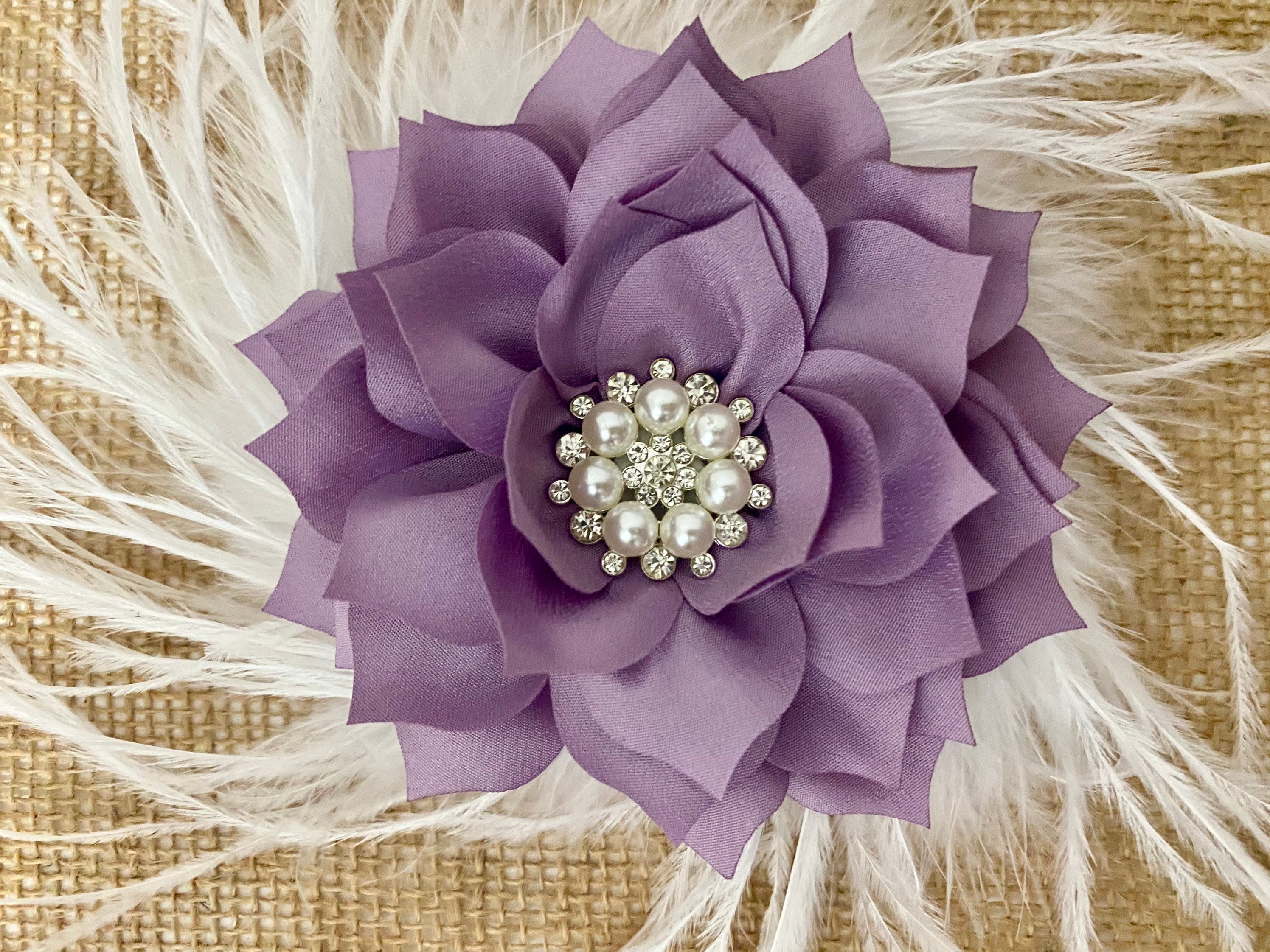 Brooch or Sash Bridal Purple Flowers with Rhinestone Brooches Hair Fascinator,Clip