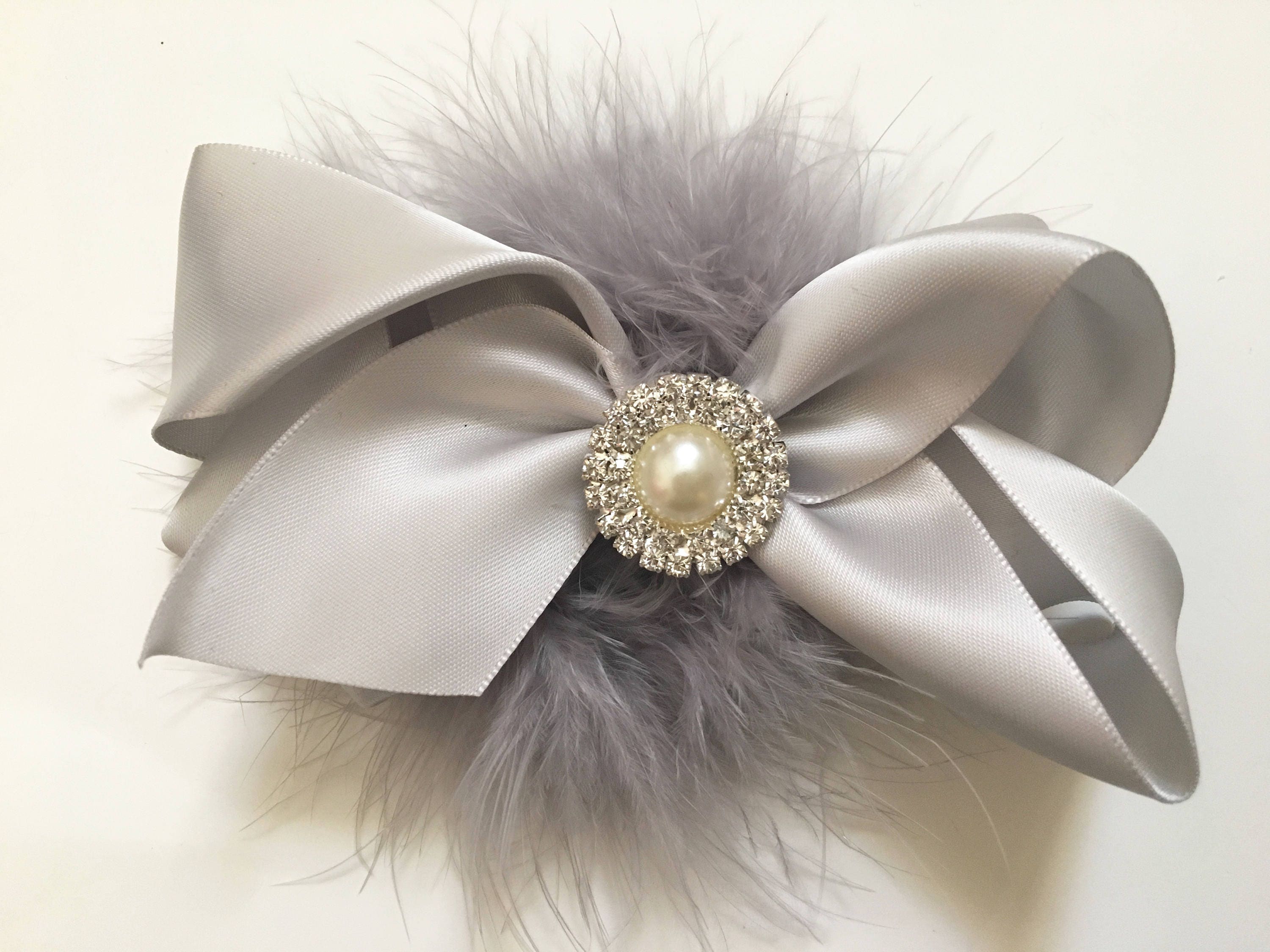 Silver Satin Hair Bow All Colors Satin Hair Bow Metal Gray Etsy