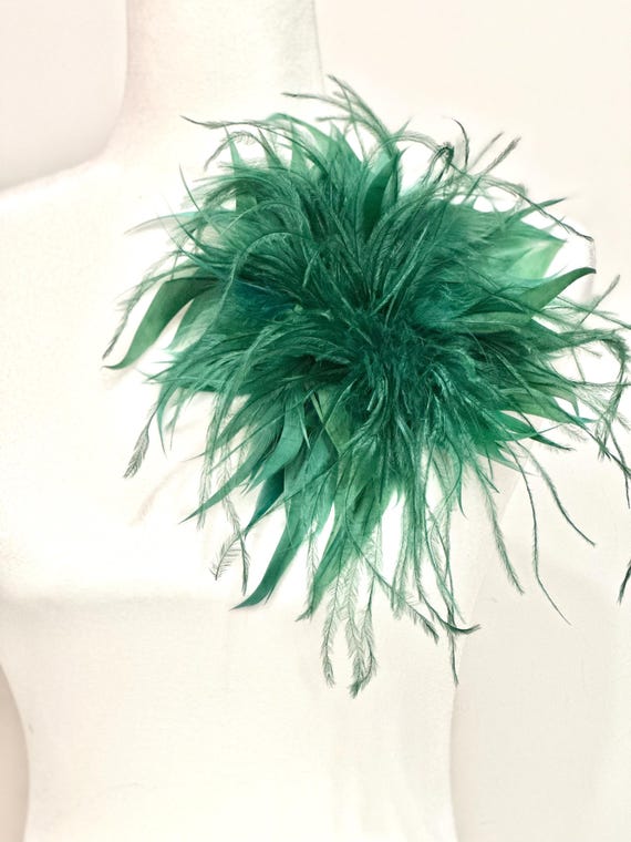 Large Feather Brooch Pin, Dark Green Brooch, Red Wine Brooch, Ostrich Feather Brooch, Dark Green Feather Pin, Dusty Rose Wine Feather Brooch