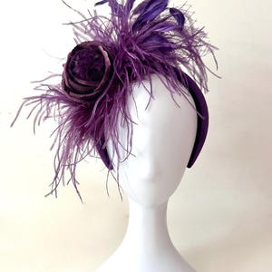 Purple Feather Fascinator Headband: Wedding Church Derby Hat