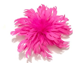 Hot Pink Feather Brooch: Geometric 3D Hand-Cut Pin