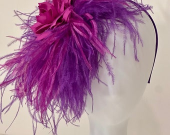 Fuchsia Kentucky Derby Hat Fascinator, Magenta Purple Feather Fascinator Headband,Wedding Fascinator, Feather Derby Hat, Custom Fascinate