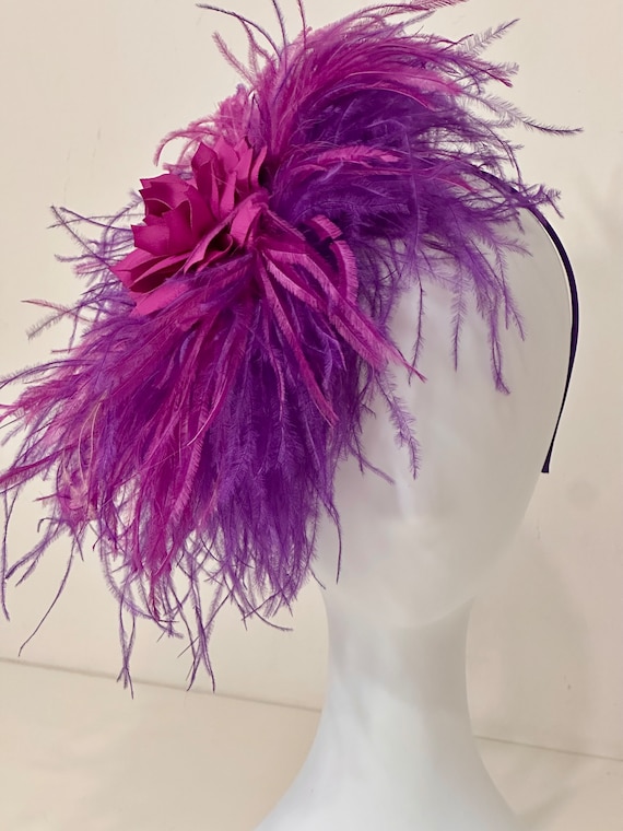 Fuchsia Kentucky Derby Hat Fascinator, Magenta Purple Feather Fascinator Headband,Wedding Fascinator, Feather Derby Hat, Custom Fascinate