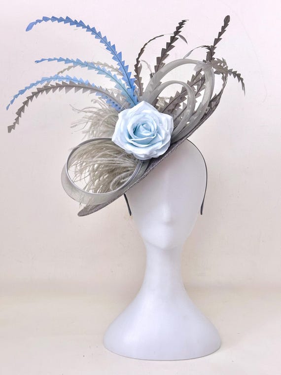 Silver Blue Fascinator Hat, Blue Kentucky Derby Fascinator Hat, Light Blue Derby Fascinate Hat, Blue Wedding Church Hat,Garden Tea Party Hat