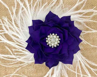 Purple Fascinator, Purple Kentucky Derby Feather Fascinator, Bridal Headpiece, Flower Hair Clips, All colors