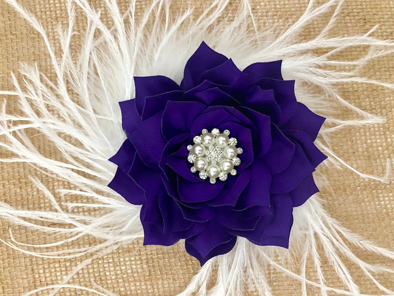 Purple Fascinator, Purple Kentucky Derby Feather Fascinator, Bridal Headpiece, Flower Hair Clips, All colors zdjęcie 1