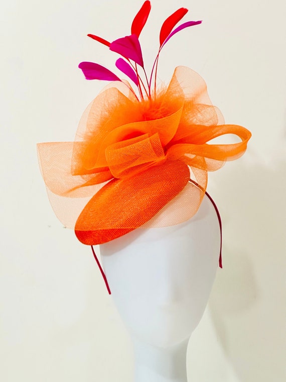 Pink Orange Derby Fascinator Hat, Bright Orange Fascinator Hat, Hot Pink, Royal Blue, Black Fascinate Hat, Church Wedding Hat Fascinator