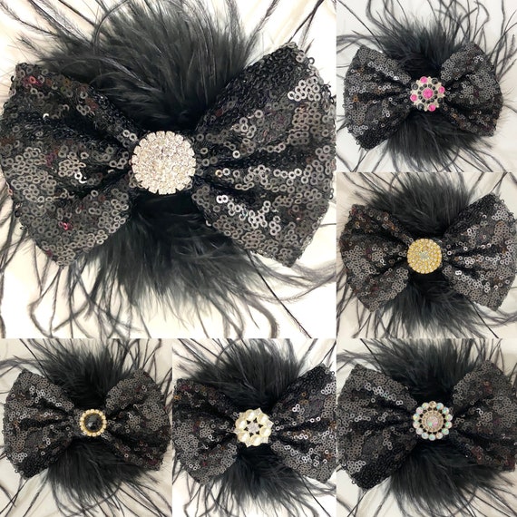 Black Feather Bow, Dance Costume Hair Clips, All Colors  display picture 3