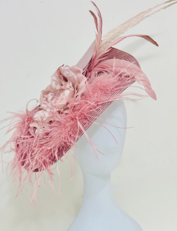 Dusty Rose Pink Mauve Kentucky Derby Hat Fascinator Hat, Garden Wedding Tea Party Hat, Easter Parade Hat, Big Derby Fascinator Hat