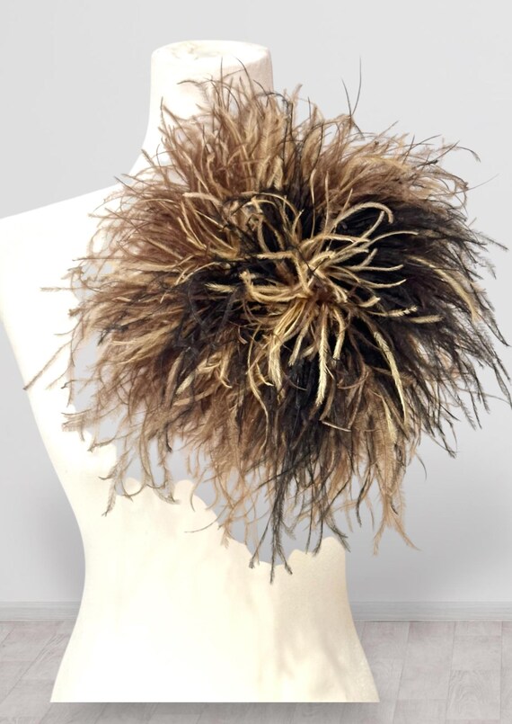Beige Mocha Brown Feather Brooch Pin, Custom 10ply Ostrich Feather blend Mocha Brown Black Beige Feather Corsage Boutonnière Pin