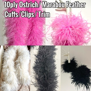 Feather Brooch Pin, Feather Shoe Clips, Feather Cuffs, Pink Dusty Rose Beige Mocha Brown, Olive,Black Quality Large Ostrich feather trim image 13