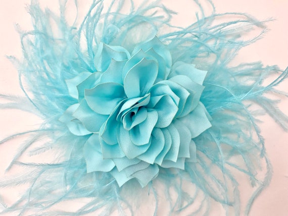 Light Blue Fascinator Hat Clip, Aqua Blue Light Fascinator Clip, Blue Wedding Bridal Feather Clips, Custom Wedding Bridal Flower Brooch