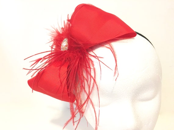 Red Feather Bow Headband Fascinator, Red Feather Bow Headband, Burgundy Headband,Navy Feather Bow Headband, Feather Headbands