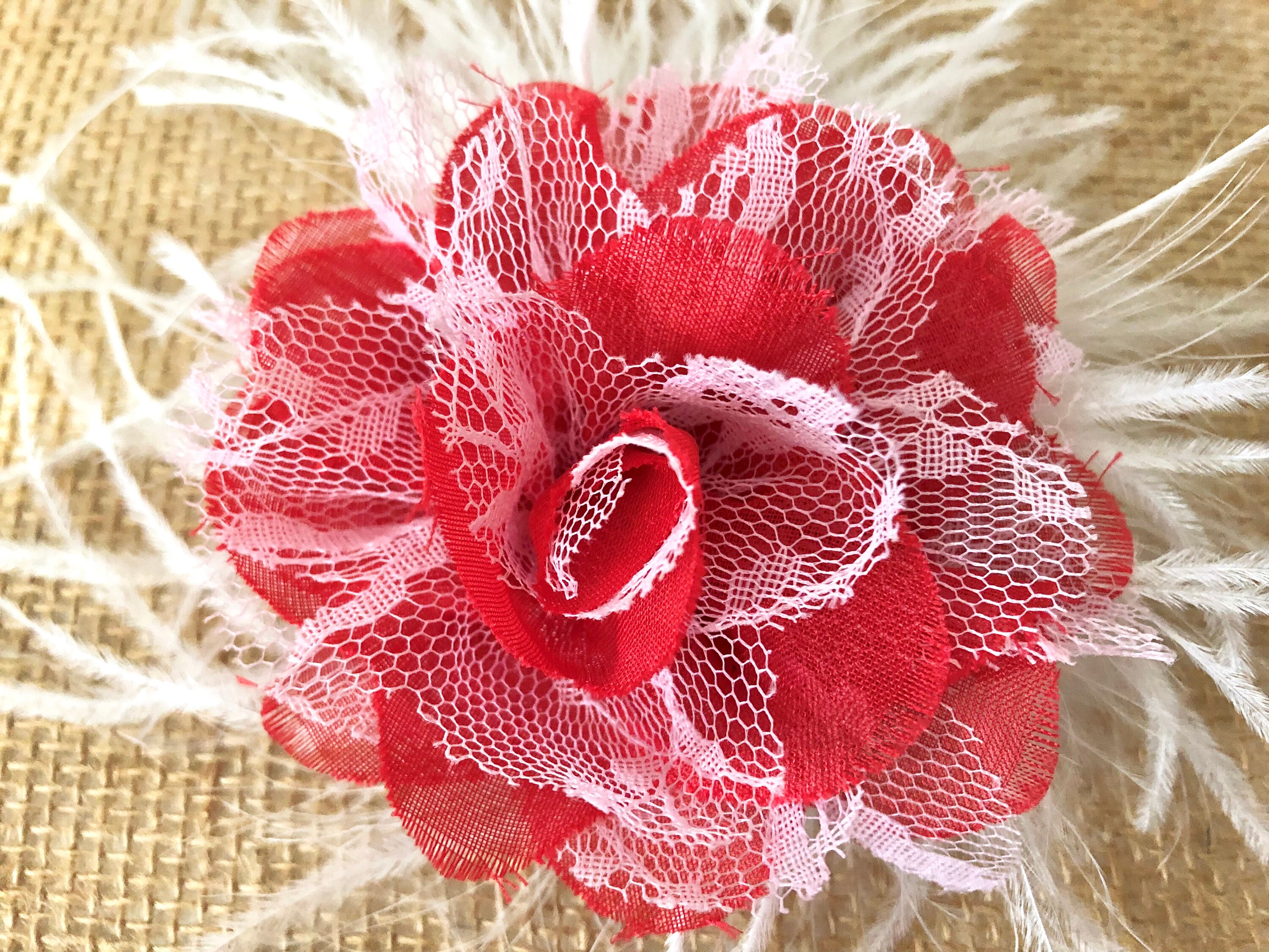Christmas Hair Clip Christmas Red White Hair Clip White Lace Hair