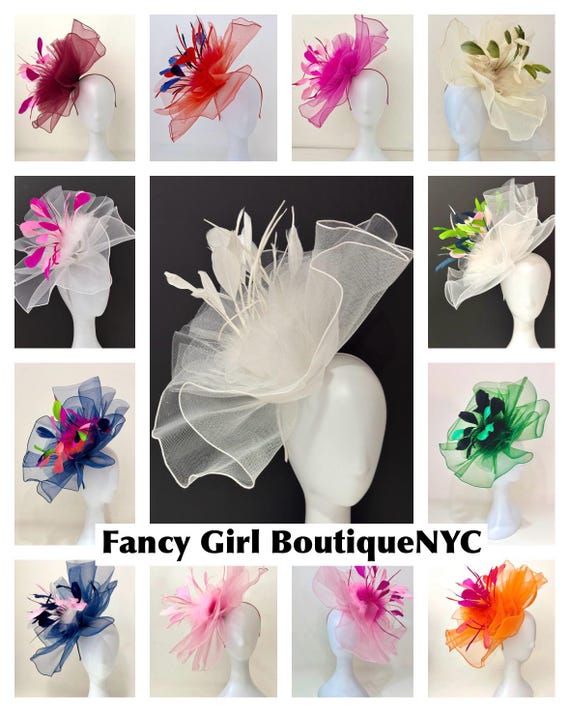 Custom Feather Fascinator, Sheer Kentucky Derby Hat,Wedding Church Garden Tea Party Hat, All colors,Navy, Pink,White, Green, Beige, Red Wine
