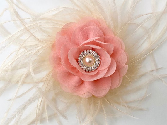 Blush Rose Chiffon Clip, Wedding Bridal Flowers Feather Clips,Beige, Ivory, White, Wedding Bridal Flower Clip, Baby Flower Hair Clips