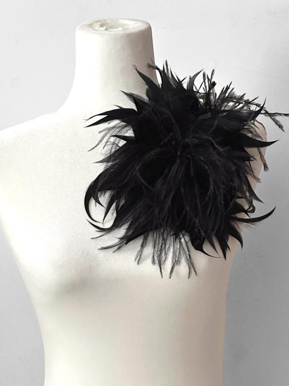 Black Feather Pin, Oversized Black Ostrich Feather Turkey Feather Blend, Large Black Brooch Pin, Custom made Big  Feather Brooch Pin