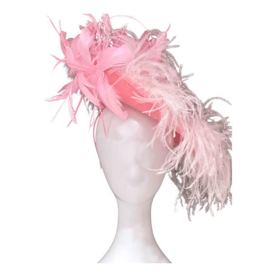 Pink Feather Fascinator Hat, Ostrich Feather Hat, Church Derby Hat Wedding Fascinator Hat, Garden Tea Party Hat,   Navy,Burgundy Hat
