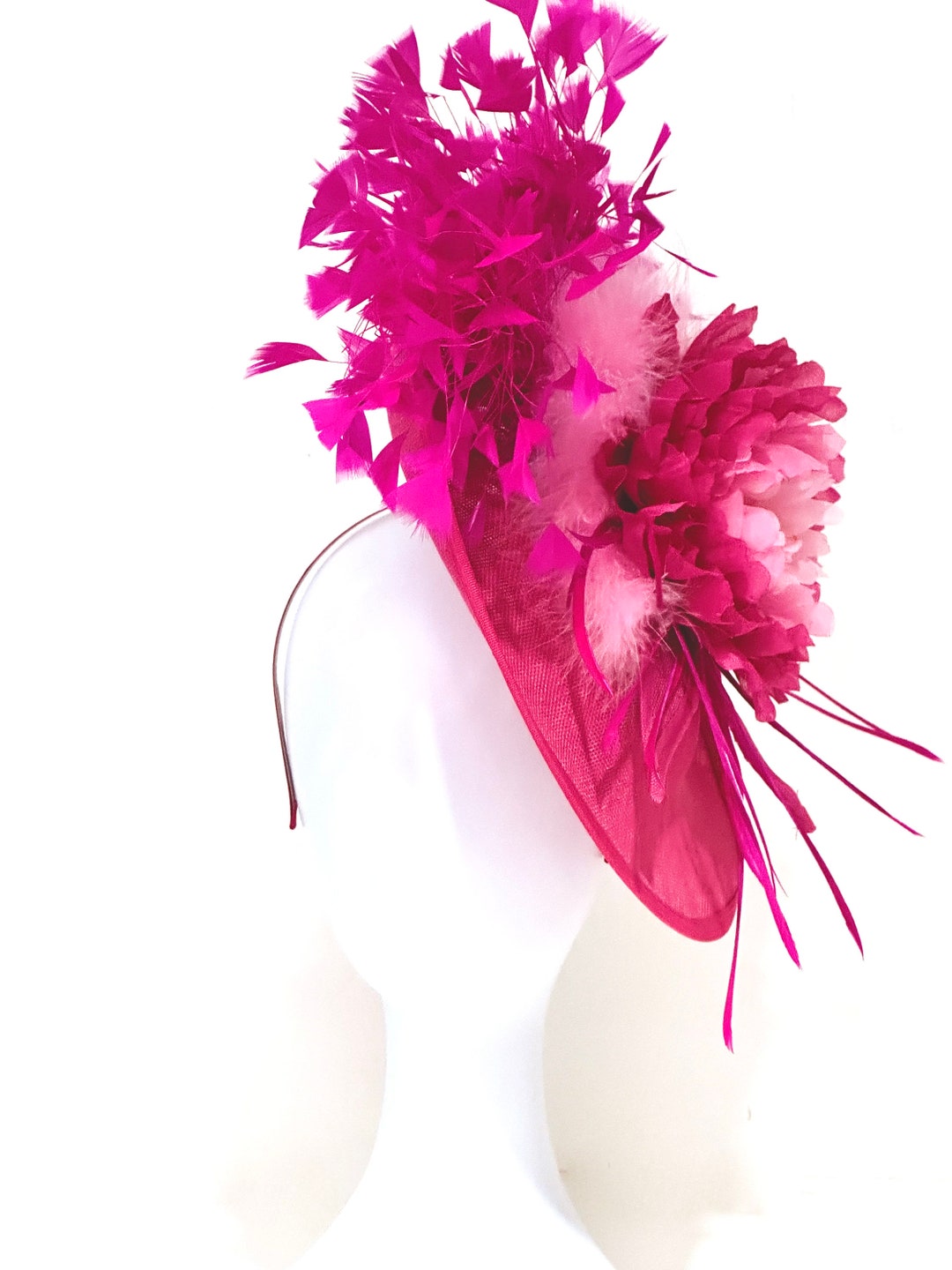 Triple Crown Kentucky Derby Hat Fascinator, Pink Hot Pink Derby Hat, Pink Derby Hat, Wedding