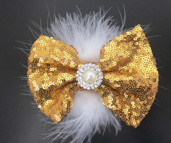 Dance Costume Sequin Hair Bows, Feather Bows, All color Dance Costume, Royal Blue, Red White Gold, Silver Bow, Flower Girl Hair bow