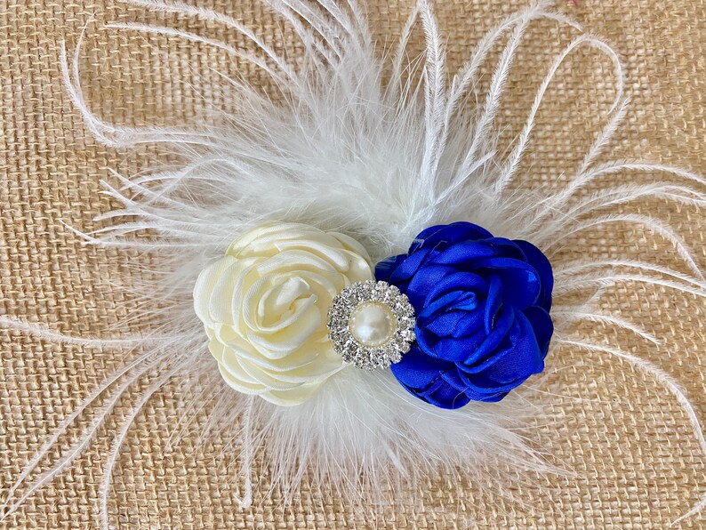 Royal Blue Ivory Hair Clip Blue and Ivory Flower Hair Clip Etsy