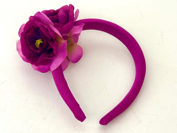 Flower Headband, Magenta Pink Purple Padded Headband, Wedding Headband, Magenta Flower Crown, Pink Magenta Flower Padded Headband