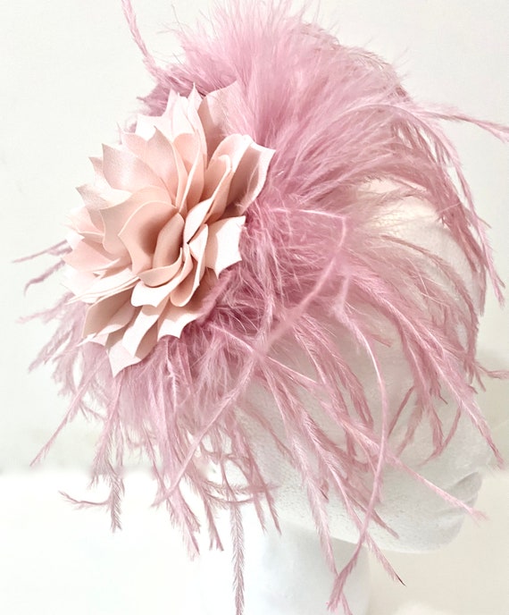 Blush Pink Mauve Fascinator Headband, White Wedding Fascinator, Derby Fascinator Hat, Flower Girl Headband,Communion