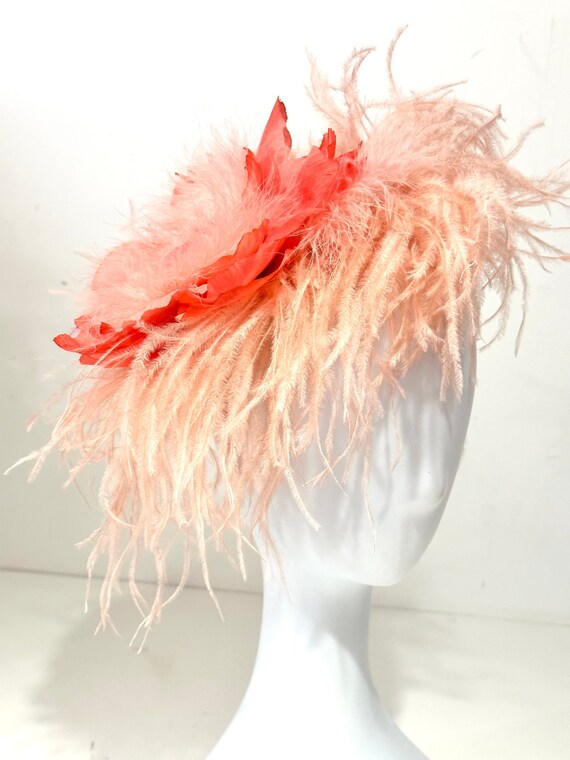 Coral Kentucky Derby Fascinator Headband, Ready to Ship,  Blush Fascinator Headband, Coral Peach Pink Feather Hat Fascinate Hat Headband,