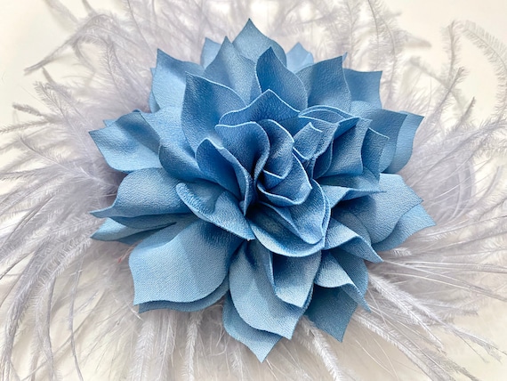 Blue Dusty Blue Fascinate Clip,  Denim Faded Blue Flower Clip, Wedding Bridal Hair piece, All colors, Custom Feather Clips