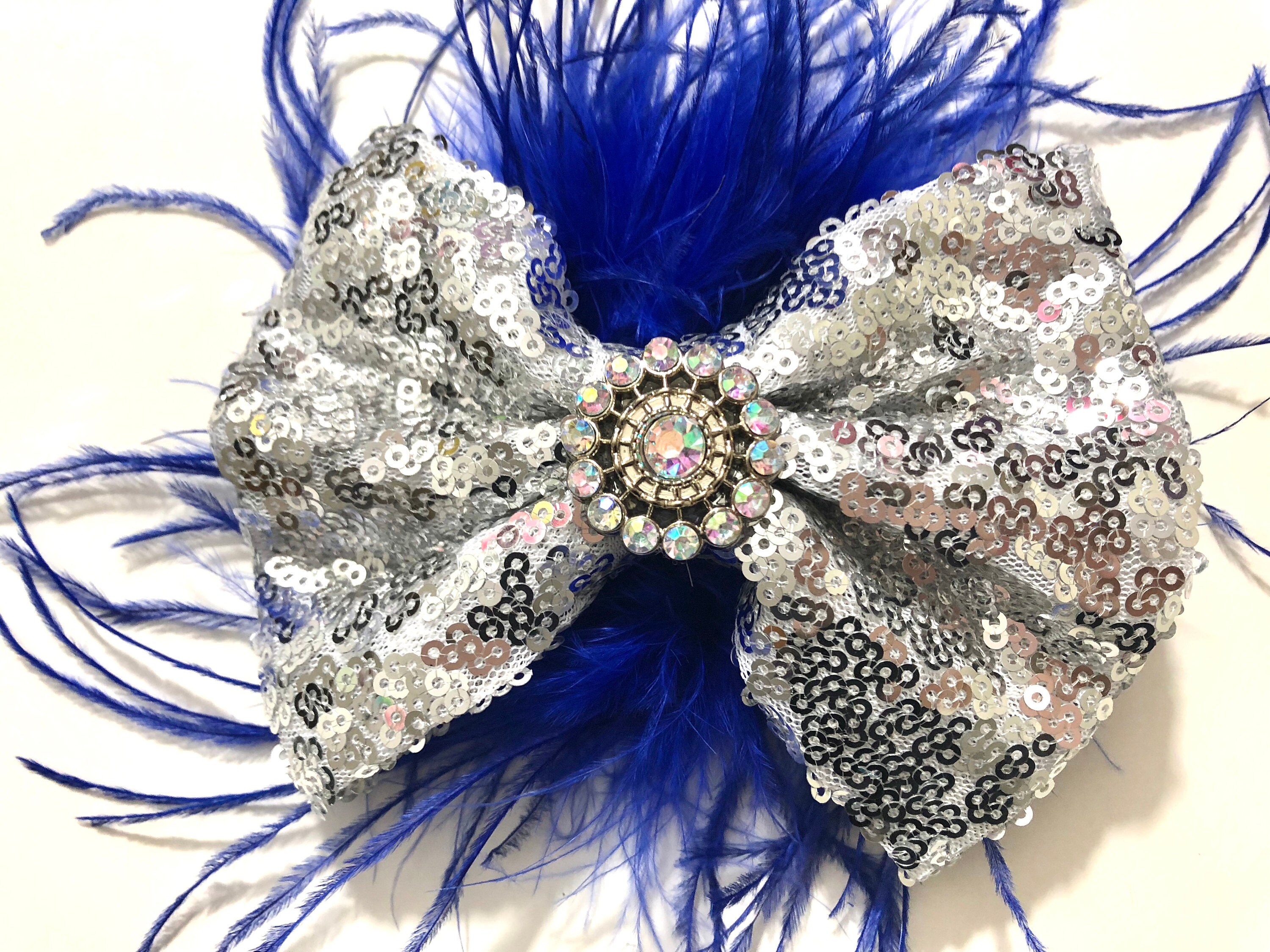 Navy Blue Bow Navy White Crystal Hair Clip Dance Costume Etsy