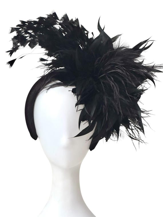 Black Feather Fascinator Hat, Black Fascinator Hat,Halloween fascinator, Wedding Fascinate, Kentucky Derby Fascinator Hat,3D Fascinator Hat