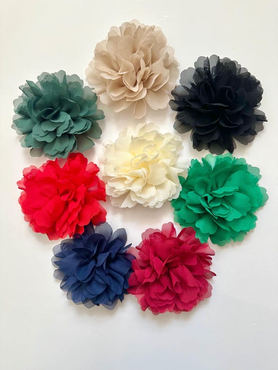 Chiffon Flower Hair Clips, Wedding Bridal Flower Girl  Clips, Beige,Red, Mauve, Burgundy, Green,Forrest Green Navy Black, Pink, Silver clips