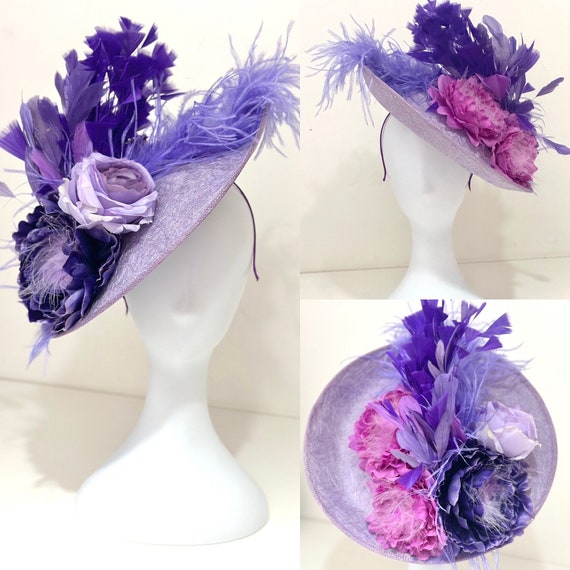 Lavender Lilac Kentucky Derby Fascinator Hat, Couture Big Derby Fascinator Hat, Church Derby Hat, Wedding Fascinate Double Sided Flower Hat