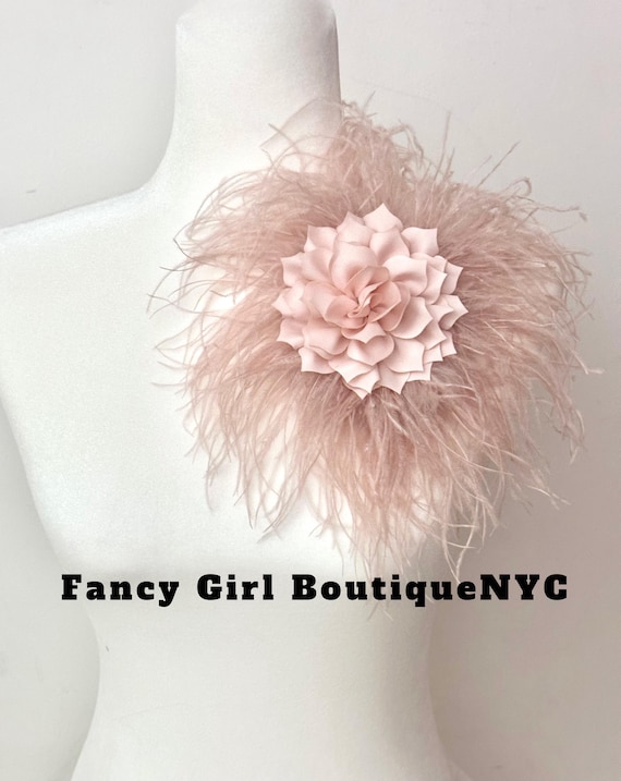 Blush Flower  Feather Brooch Pin: Blush Pink Flower Boutonniere Pin, Blush Fascinator