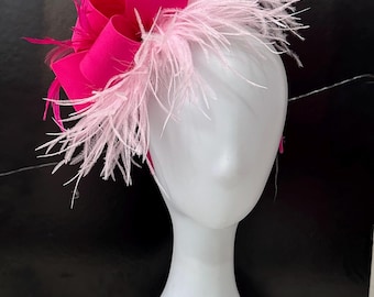Pink Hot Pink Fascinator Hat, Pink Kentucky Derby Hat Fascinator, Pink Feather Hat Fascinator, Church Wedding Hat Fascinator