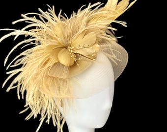 Gold Fascinator Hat With Gold Veil, Gold Fascinator, Gold  display picture 3