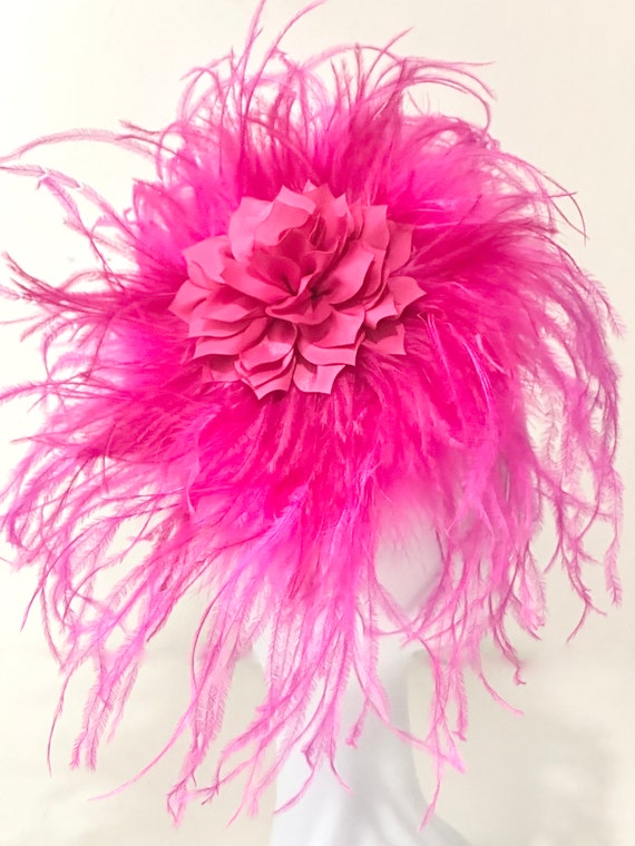 Pink Bright Pink Shocking Pink Kentucky Derby Fascinator Hat Headband, Church Wedding High Tea Hat, Custom Feather Headband