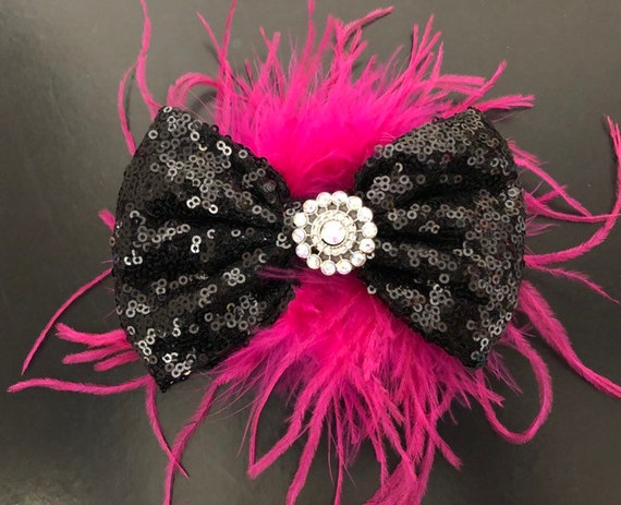 Black Feather Hair Bow Black Feather Bow, Black Feather Hair Clip, Red Black Bow  main image 3